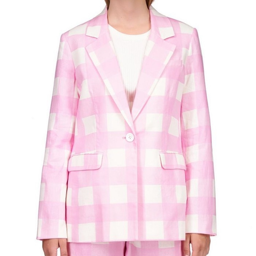 Sanctuary kora Printed One Button Cotton Candy Gingham Blazer Brand new